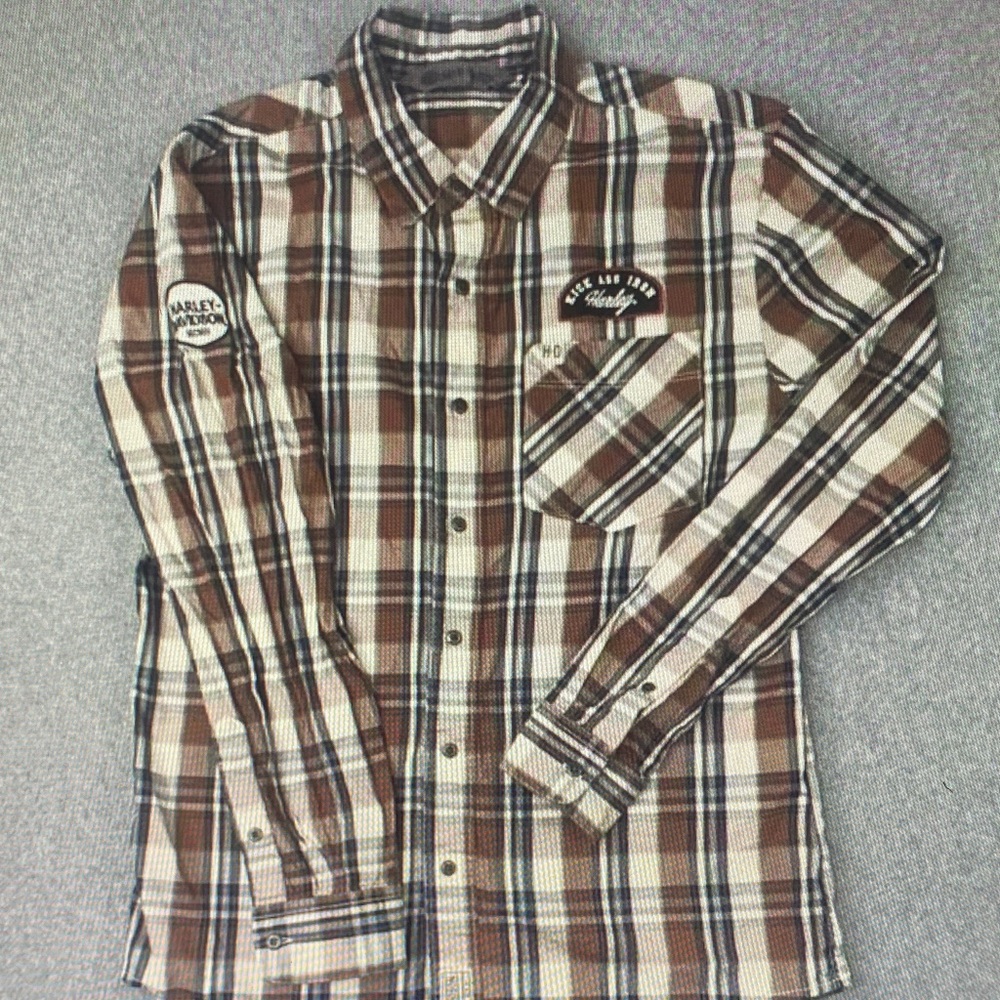 Harley-Davidson Men's Brown Plaid Button-Down Shirt